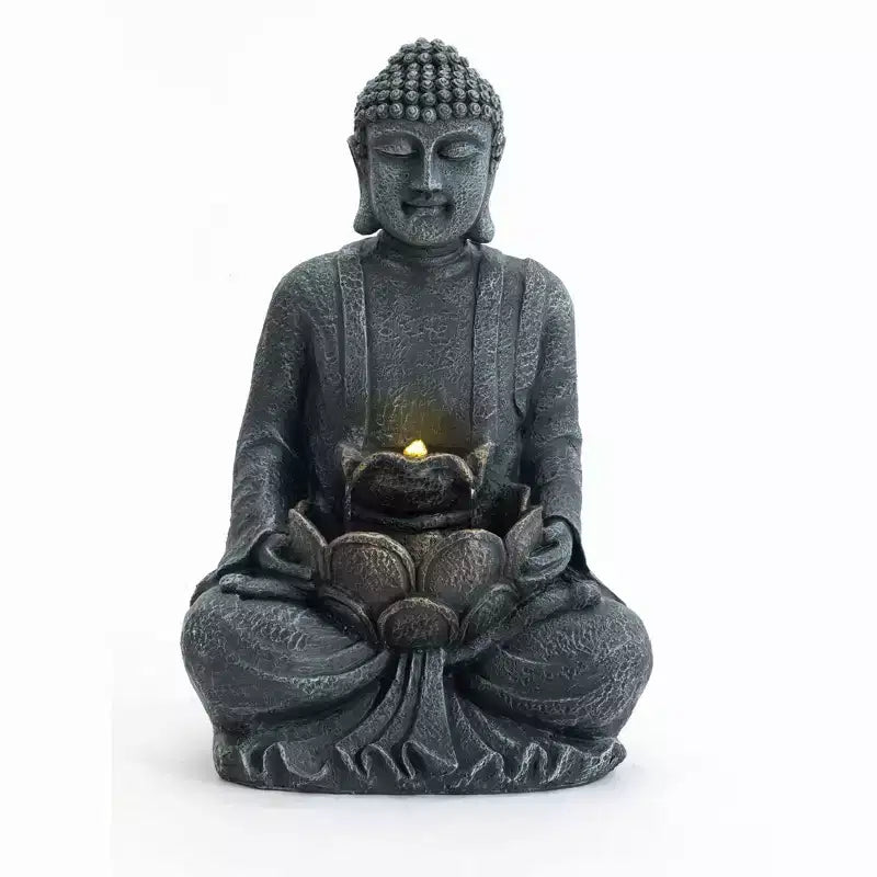 GDFStudio Noel Zen-Style 28 2-Tier Meditating Buddha Water Fountain with Pump