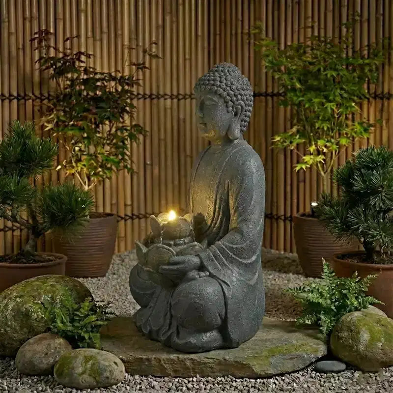 GDFStudio Noel Zen-Style 28 2-Tier Meditating Buddha Water Fountain with Pump