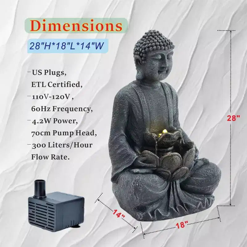 GDFStudio Noel Zen-Style 28 2-Tier Meditating Buddha Water Fountain with Pump
