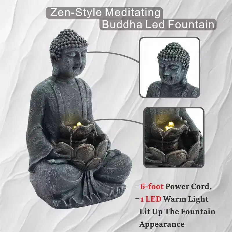 GDFStudio Noel Zen-Style 28 2-Tier Meditating Buddha Water Fountain with Pump