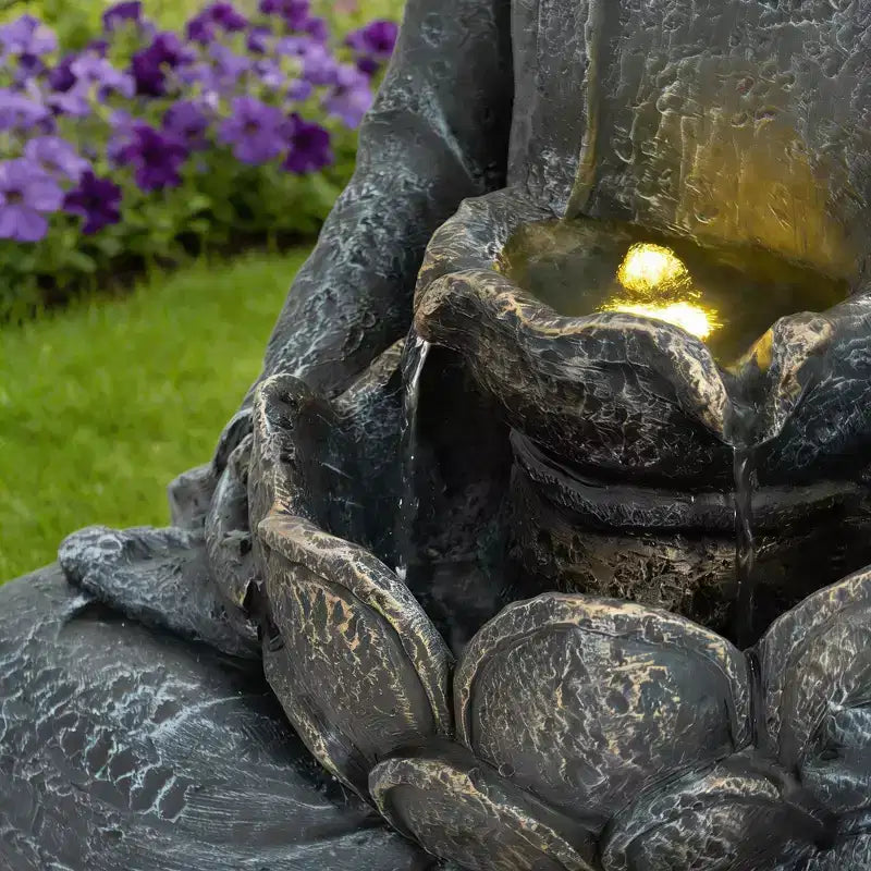 GDFStudio Noel Zen-Style 28 2-Tier Meditating Buddha Water Fountain with Pump