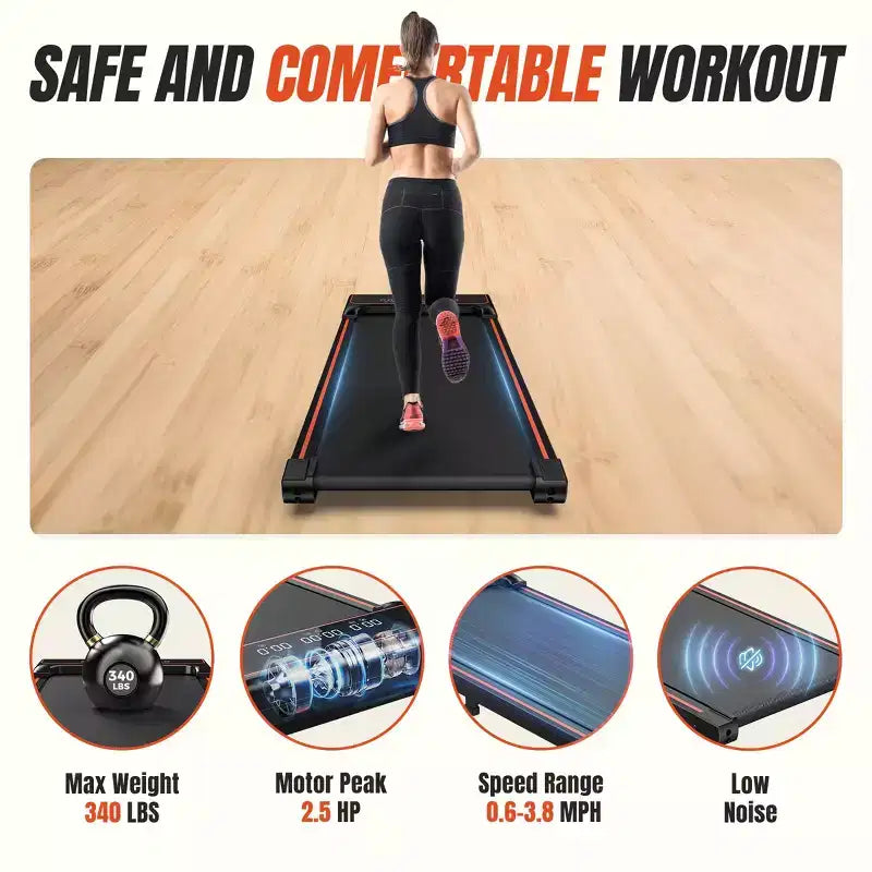JIONJOY Compact Armless Treadmill: Quiet Under-Desk Walker for Small Spaces, Slim & Portable - Ideal for Home Office & Apartment Fitness