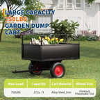 Dump Cart, Utility Trailer  ATV UTV Tow Behind Dump Cart, 1600 lbs Capacity 22 Cubic Feet Heavy Duty Yard Garden Trailer with Removable Sides