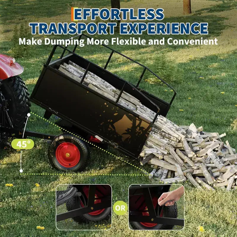 Dump Cart, Utility Trailer  ATV UTV Tow Behind Dump Cart, 1600 lbs Capacity 22 Cubic Feet Heavy Duty Yard Garden Trailer with Removable Sides