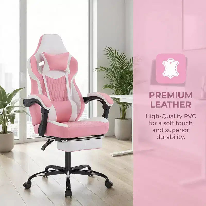 LauKingdom Gaming Chair with Footrest, Ergonomic High-Back Gamer Chair, Adjustable Headrest & Lumbar, PU Leather Racing Style for Office & Home
