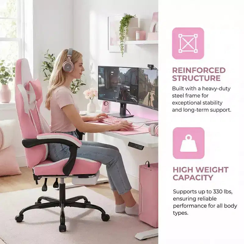 LauKingdom Gaming Chair with Footrest, Ergonomic High-Back Gamer Chair, Adjustable Headrest & Lumbar, PU Leather Racing Style for Office & Home