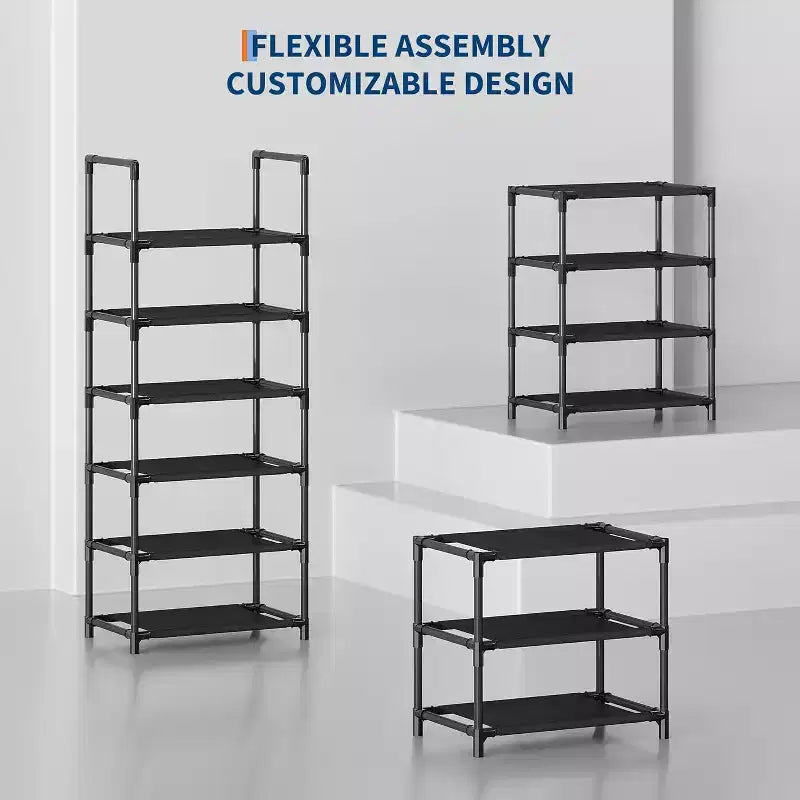 10-Tier Sturdy Metal Shoe Rack with Removable Fabric Shelves, Tall Space-Saving Corner Organizer for Closet, Entrance, Living Room