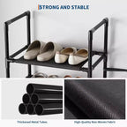 10-Tier Sturdy Metal Shoe Rack with Removable Fabric Shelves, Tall Space-Saving Corner Organizer for Closet, Entrance, Living Room