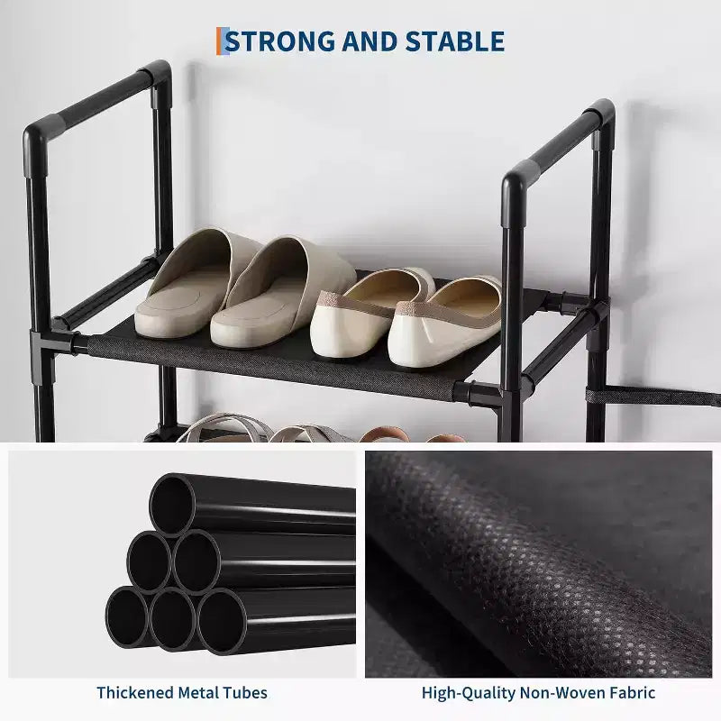 10-Tier Sturdy Metal Shoe Rack with Removable Fabric Shelves, Tall Space-Saving Corner Organizer for Closet, Entrance, Living Room