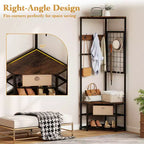 Costway Corner Hall Tree, Freestanding Coat Rack with Storage Shelves & Removable Hooks Rustic Brown + Black/Gold + White