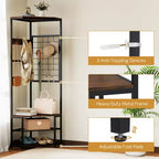 Costway Corner Hall Tree, Freestanding Coat Rack with Storage Shelves & Removable Hooks Rustic Brown + Black/Gold + White