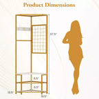 Costway Corner Hall Tree, Freestanding Coat Rack with Storage Shelves & Removable Hooks Rustic Brown + Black/Gold + White