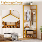 Costway Corner Hall Tree, Freestanding Coat Rack with Storage Shelves & Removable Hooks Rustic Brown + Black/Gold + White