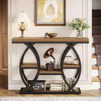 Lantine 39.4 Console Table, Industrial 4-Tier Sofa Table Entryway Table with Storage Shelves and Metal Frame for Small Spaces, Hallway, Foyer, Brown