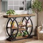 Lantine 39.4 Console Table, Industrial 4-Tier Sofa Table Entryway Table with Storage Shelves and Metal Frame for Small Spaces, Hallway, Foyer, Brown