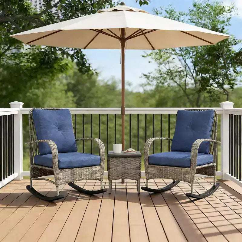 GDFStudio Belmont 3-Piece Patio Bistro Set with Rocking Chairs and Wicker Table