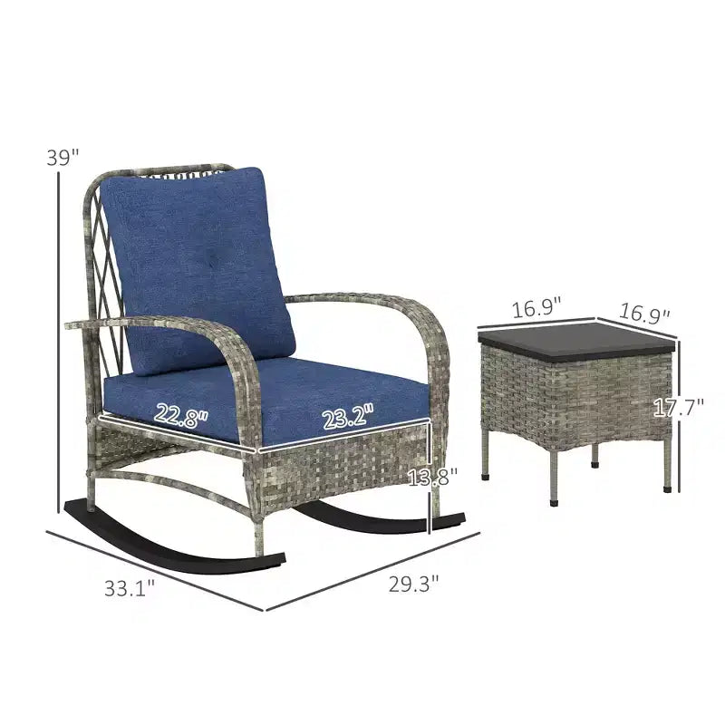GDFStudio Belmont 3-Piece Patio Bistro Set with Rocking Chairs and Wicker Table