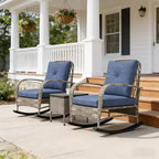GDFStudio Belmont 3-Piece Patio Bistro Set with Rocking Chairs and Wicker Table