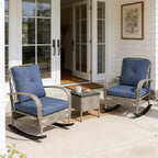 GDFStudio Belmont 3-Piece Patio Bistro Set with Rocking Chairs and Wicker Table