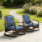 GDFStudio Belmont 3-Piece Patio Bistro Set with Rocking Chairs and Wicker Table