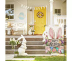 Lomsoe Easter Garden Flag Bunny Happy Easter Sign Cute Egg & Flowers Yard Flag Farmhouse Holiday Outdoor Decor Easter Gift Easter Decor 12x18Inch