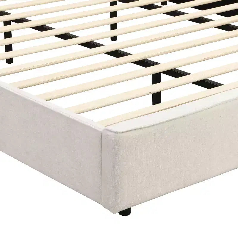 Christopher Knight Home Kanya Modern Wooden Linen Upholstered Bed Frame with High Wingback Headboard, Lamp and USB Port