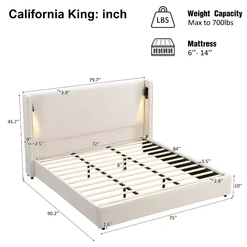 Christopher Knight Home Kanya Modern Wooden Linen Upholstered Bed Frame with High Wingback Headboard, Lamp and USB Port