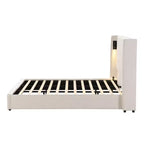 Christopher Knight Home Kanya Modern Wooden Linen Upholstered Bed Frame with High Wingback Headboard, Lamp and USB Port