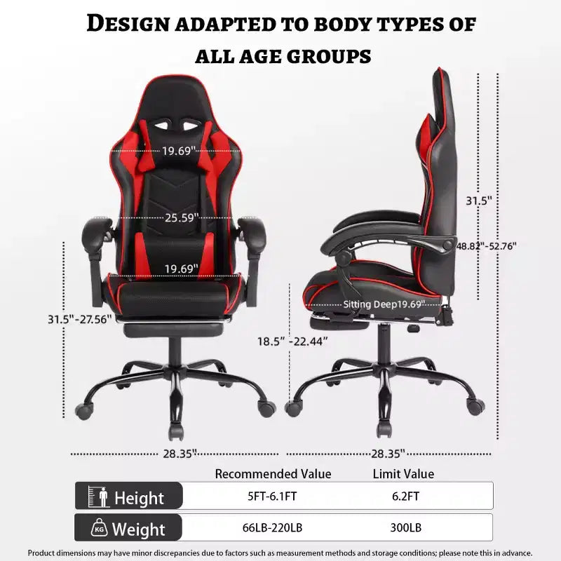 PU Gaming Chair with Reclining Backrest and Retractable Footrest, High Back Swivel Computer Desk Chair for Gamers & Home Office-Panipeachy