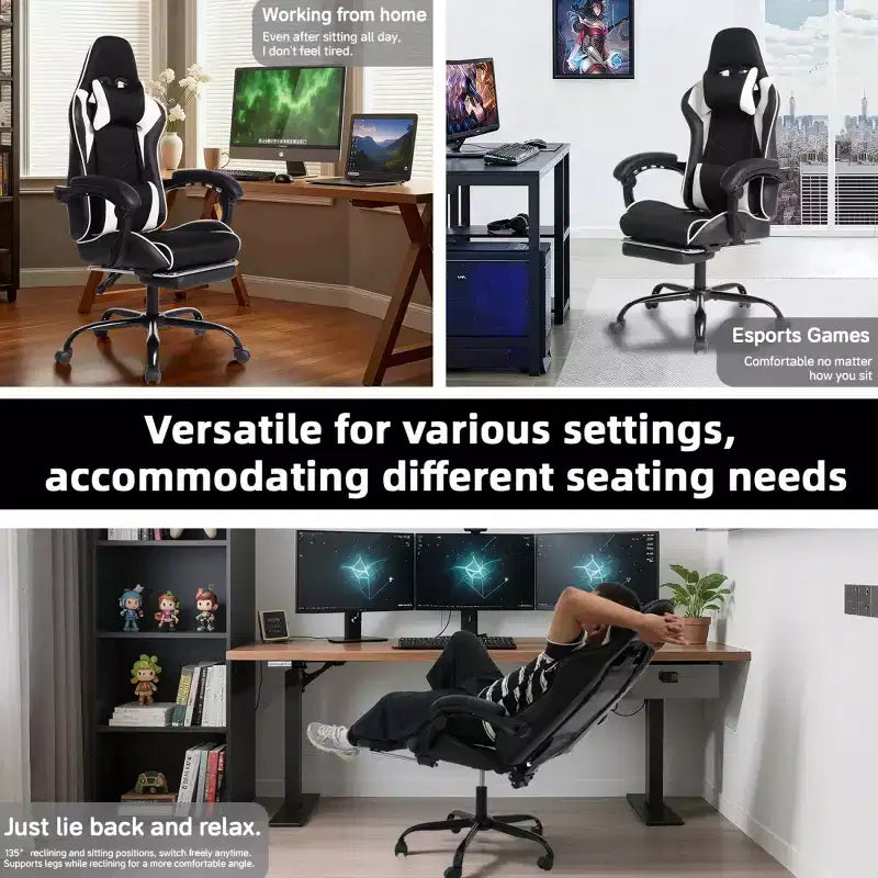 PU Gaming Chair with Reclining Backrest and Retractable Footrest, High Back Swivel Computer Desk Chair for Gamers & Home Office-Panipeachy