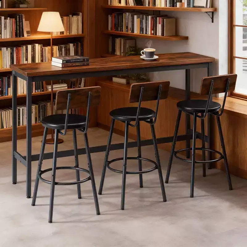 GDFStudio Ashford 4 Piece Industrial Faux Leather and Metal Bar Set