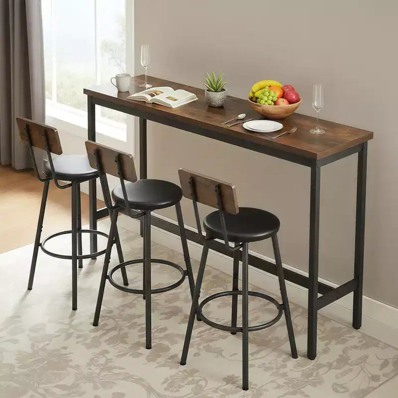 GDFStudio Ashford 4 Piece Industrial Faux Leather and Metal Bar Set