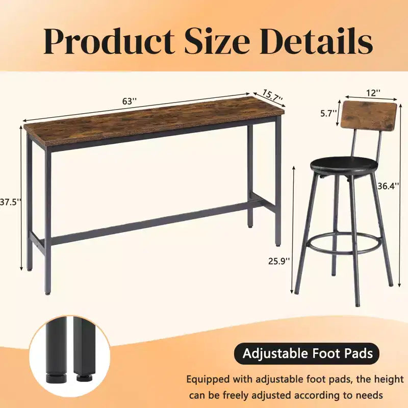 GDFStudio Ashford 4 Piece Industrial Faux Leather and Metal Bar Set