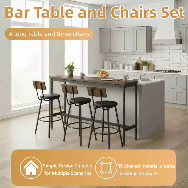 GDFStudio Ashford 4 Piece Industrial Faux Leather and Metal Bar Set