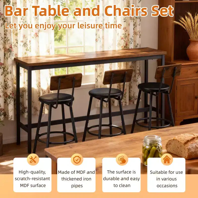 GDFStudio Ashford 4 Piece Industrial Faux Leather and Metal Bar Set