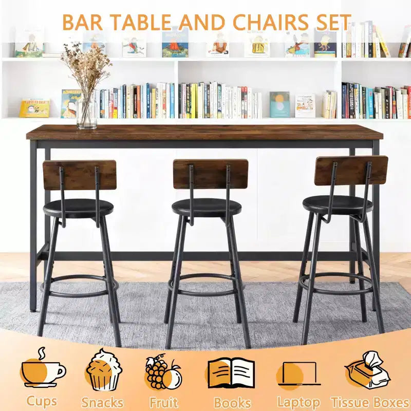 GDFStudio Ashford 4 Piece Industrial Faux Leather and Metal Bar Set