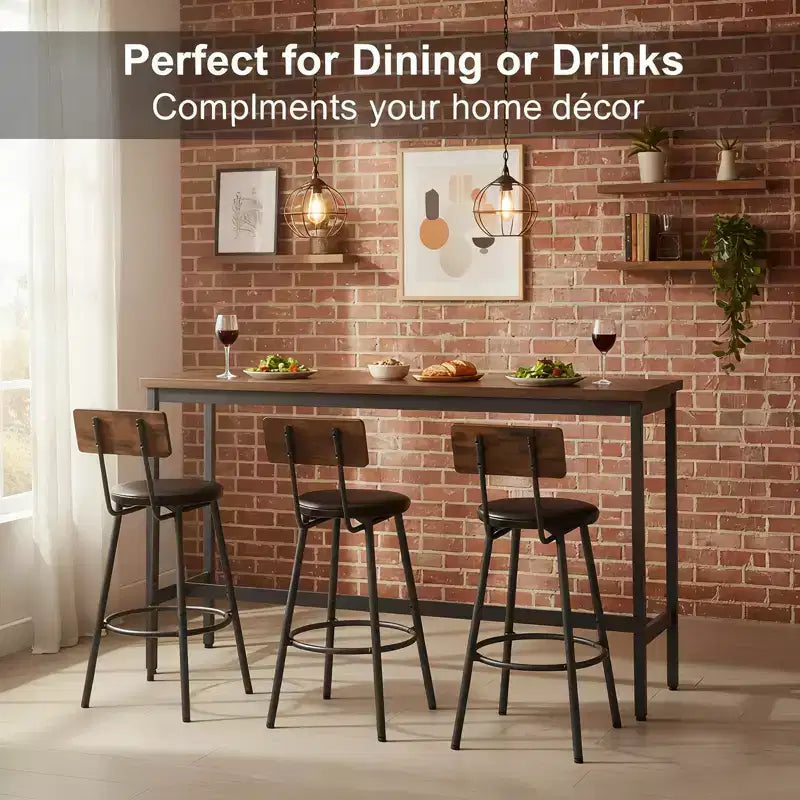 GDFStudio Ashford 4 Piece Industrial Faux Leather and Metal Bar Set
