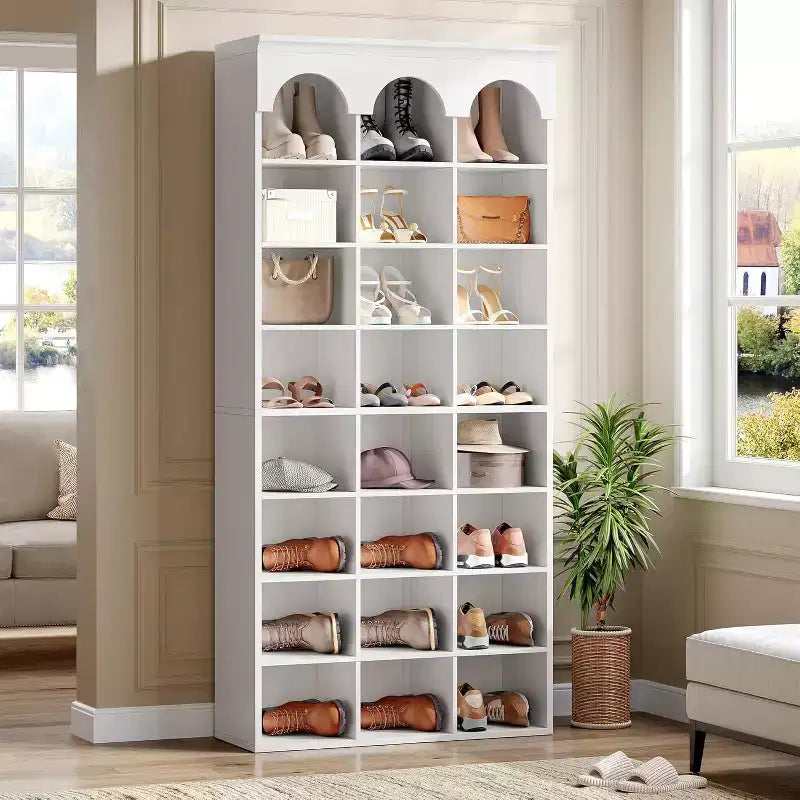 Lantine Shoe Storage Cabinet, 70.87 Tall Shoe Cabinet with Cubby, Shoe Rack Closet Organizer for Entryway, Living Room, 9.65 Widened Cell, White