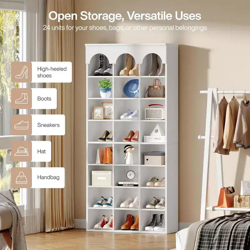 Lantine Shoe Storage Cabinet, 70.87 Tall Shoe Cabinet with Cubby, Shoe Rack Closet Organizer for Entryway, Living Room, 9.65 Widened Cell, White