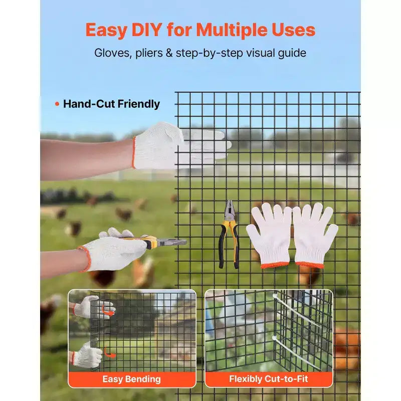 VEVOR Hardware Cloth 60 in x 50 ft, 1/2 in 19 Gauge Galvanized Wire Mesh Roll, Weather-Resistant Vinyl Coated Chicken Wire Fencing,Black