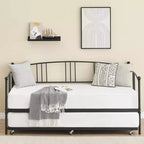 Daybed with Trundle, Sturdy Metal Day Bed with Steel Slat Support, Trundle Bed Twin with Arched Headboard, SofaBed for Living Room, Bedroom