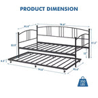 Daybed with Trundle, Sturdy Metal Day Bed with Steel Slat Support, Trundle Bed Twin with Arched Headboard, SofaBed for Living Room, Bedroom