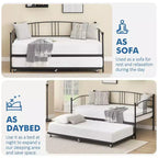 Daybed with Trundle, Sturdy Metal Day Bed with Steel Slat Support, Trundle Bed Twin with Arched Headboard, SofaBed for Living Room, Bedroom