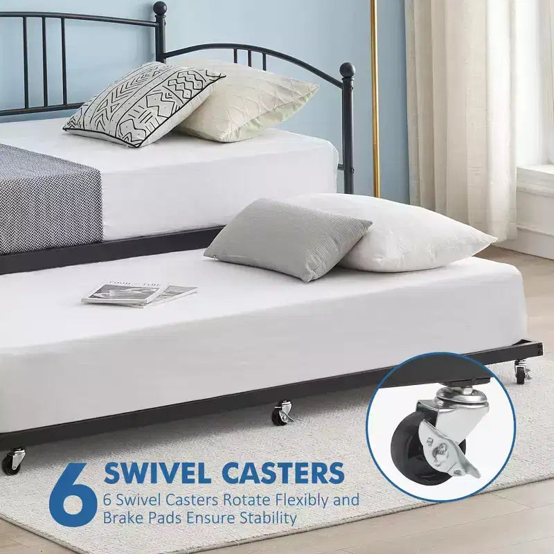 Daybed with Trundle, Sturdy Metal Day Bed with Steel Slat Support, Trundle Bed Twin with Arched Headboard, SofaBed for Living Room, Bedroom