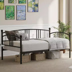 Daybed with Trundle, Sturdy Metal Day Bed with Steel Slat Support, Trundle Bed Twin with Arched Headboard, SofaBed for Living Room, Bedroom