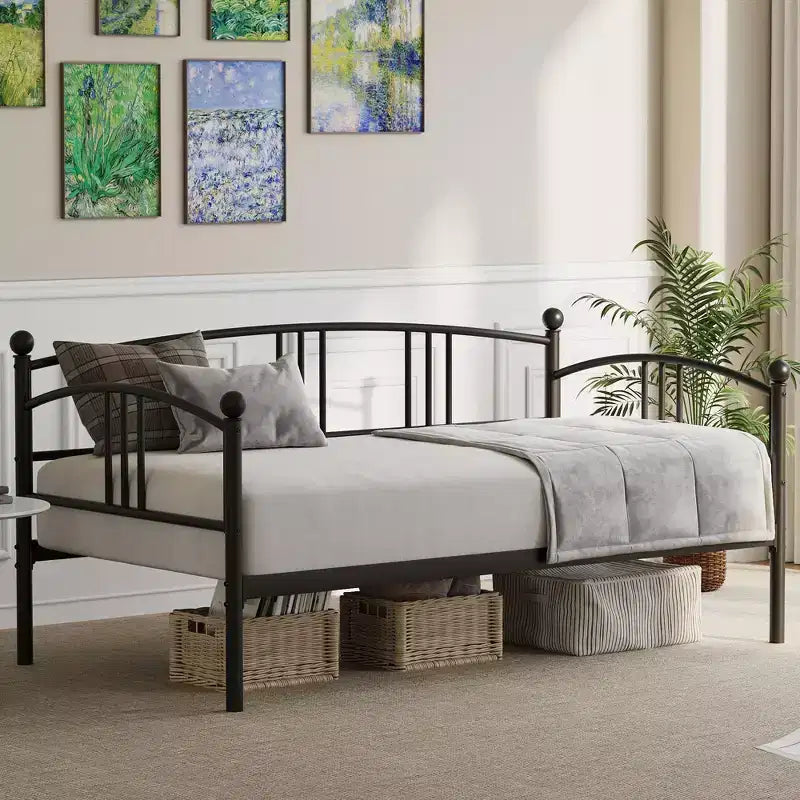 Daybed with Trundle, Sturdy Metal Day Bed with Steel Slat Support, Trundle Bed Twin with Arched Headboard, SofaBed for Living Room, Bedroom