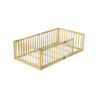 Whisen Twin Floor Bed & Bed Frame with High Fence Railings, 6 Slats Included, Safety Guardrails, without Door