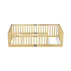 Whisen Twin Floor Bed & Bed Frame with High Fence Railings, 6 Slats Included, Safety Guardrails, without Door