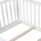 Whisen Twin Floor Bed & Bed Frame with High Fence Railings, 6 Slats Included, Safety Guardrails, without Door
