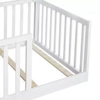 Whisen Twin Floor Bed & Bed Frame with High Fence Railings, 6 Slats Included, Safety Guardrails, without Door